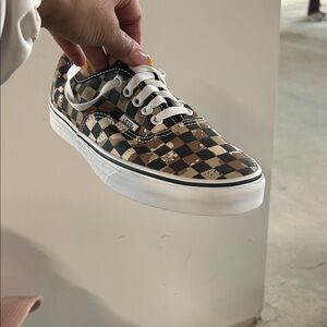 Vans Men's Brown and Black Checkered Sneakers